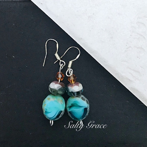 Salty Grace Jewelry - Sea bed, Beach glass sterling silver earrings